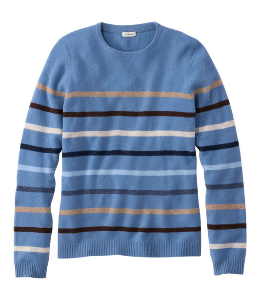 L.L.Bean Women's Classic Cashmere Sweater, Crewneck Stripe Deep Lake Multi Stripe