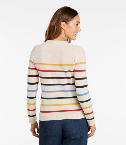 L.L.Bean Women's Classic Cashmere Sweater, Crewneck Stripe Deep Lake Multi Stripe