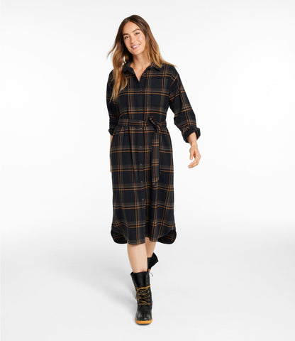L.L.Bean Women's Signature Camp Flannel Midi Dress Vintage Plum Plaid