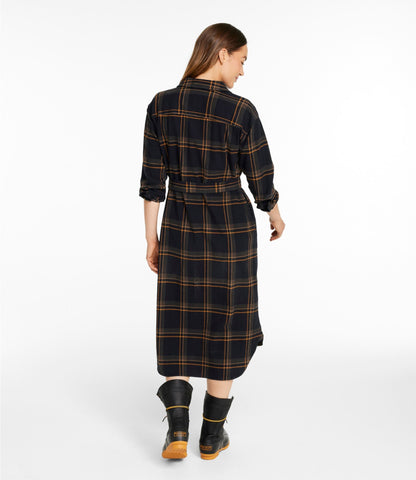 L.L.Bean Women's Signature Camp Flannel Midi Dress Vintage Plum Plaid