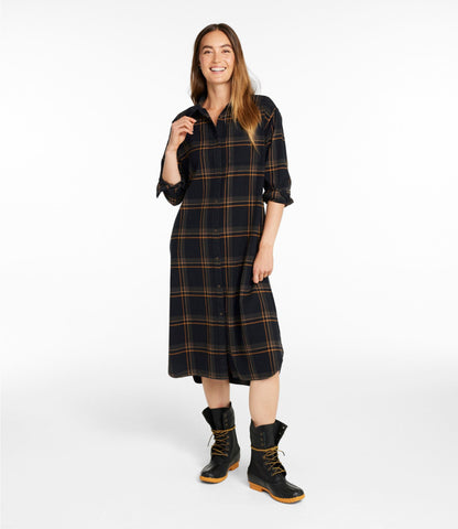 L.L.Bean Women's Signature Camp Flannel Midi Dress Vintage Plum Plaid