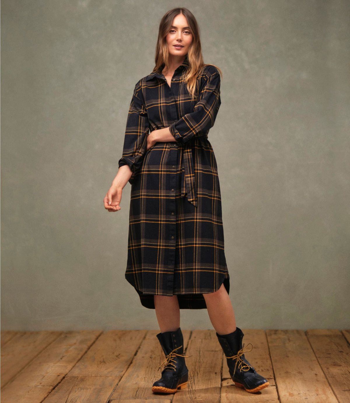 L.L.Bean Women's Signature Camp Flannel Midi Dress Vintage Plum Plaid