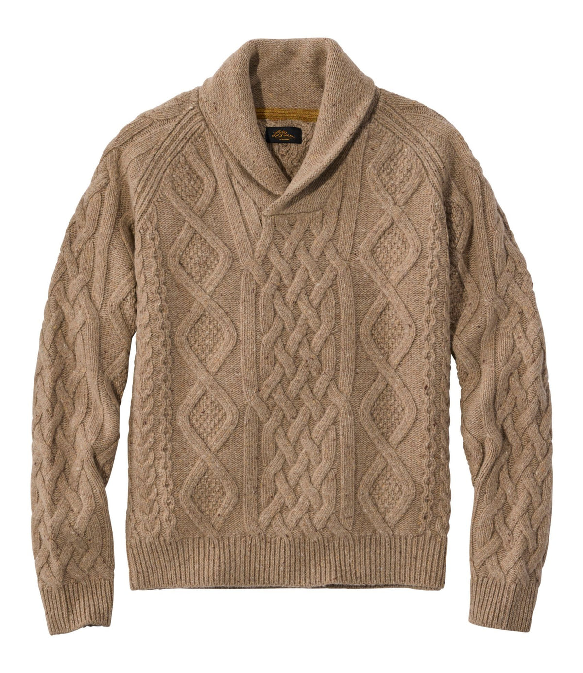 L.L.Bean Men's Signature Ragg Wool Fisherman Sweater, Shawl Collar Barley