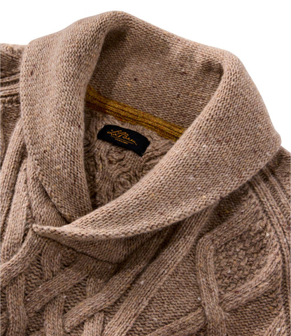 L.L.Bean Men's Signature Ragg Wool Fisherman Sweater, Shawl Collar Barley