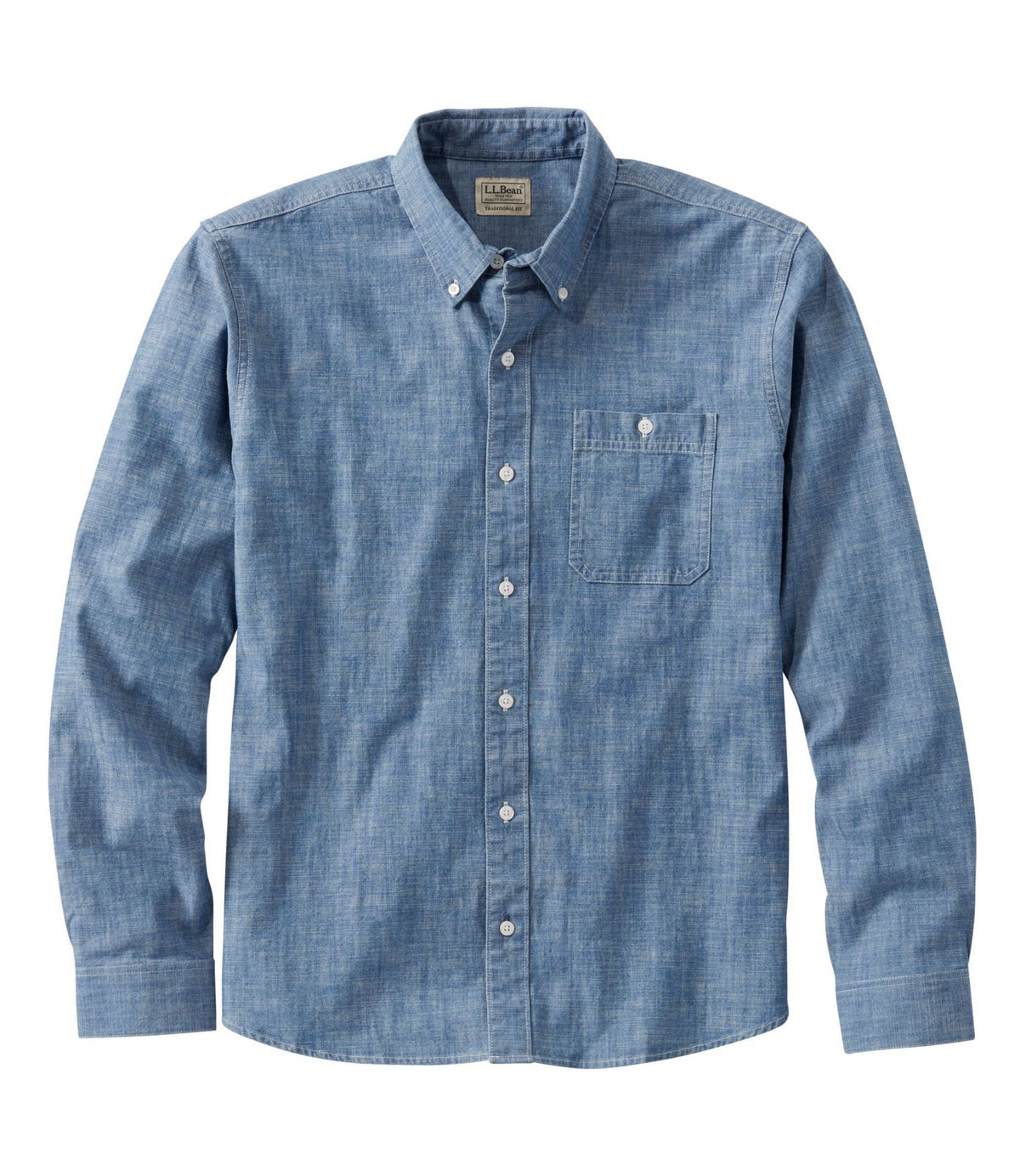 L.L.Bean Men's Comfort Stretch® Chambray Shirt, Traditional Untucked Fit, Long-Sleeve