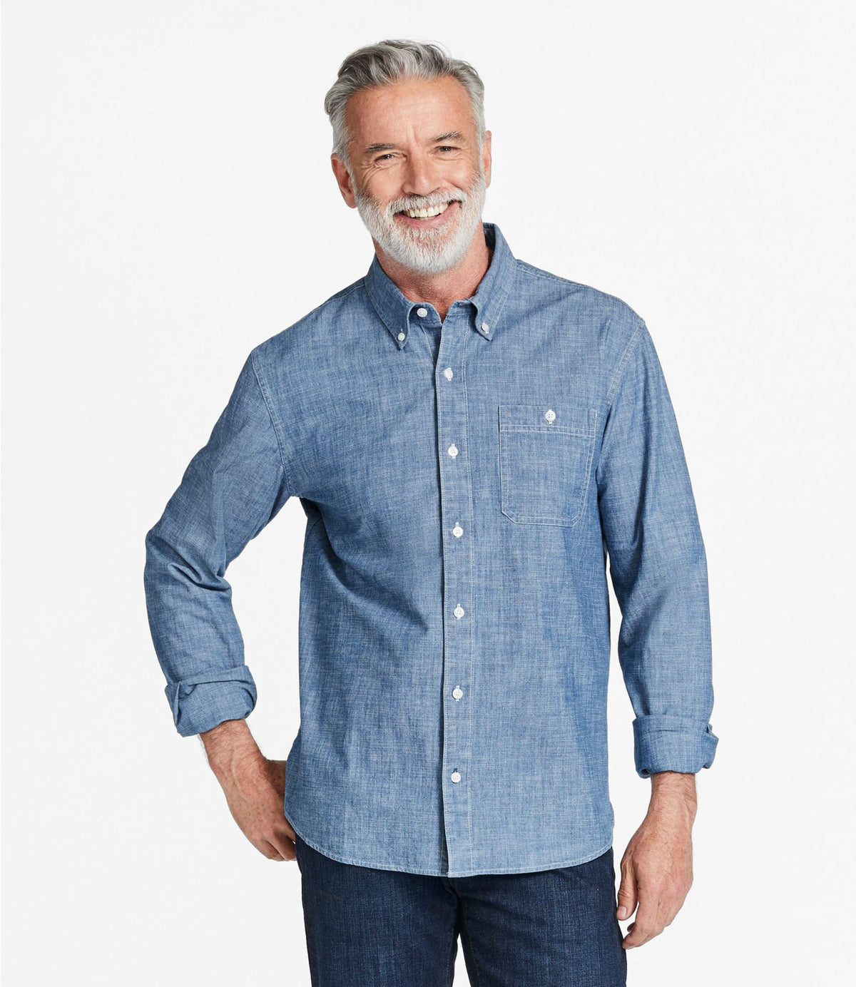 L.L.Bean Men's Comfort Stretch® Chambray Shirt, Traditional Untucked Fit, Long-Sleeve
