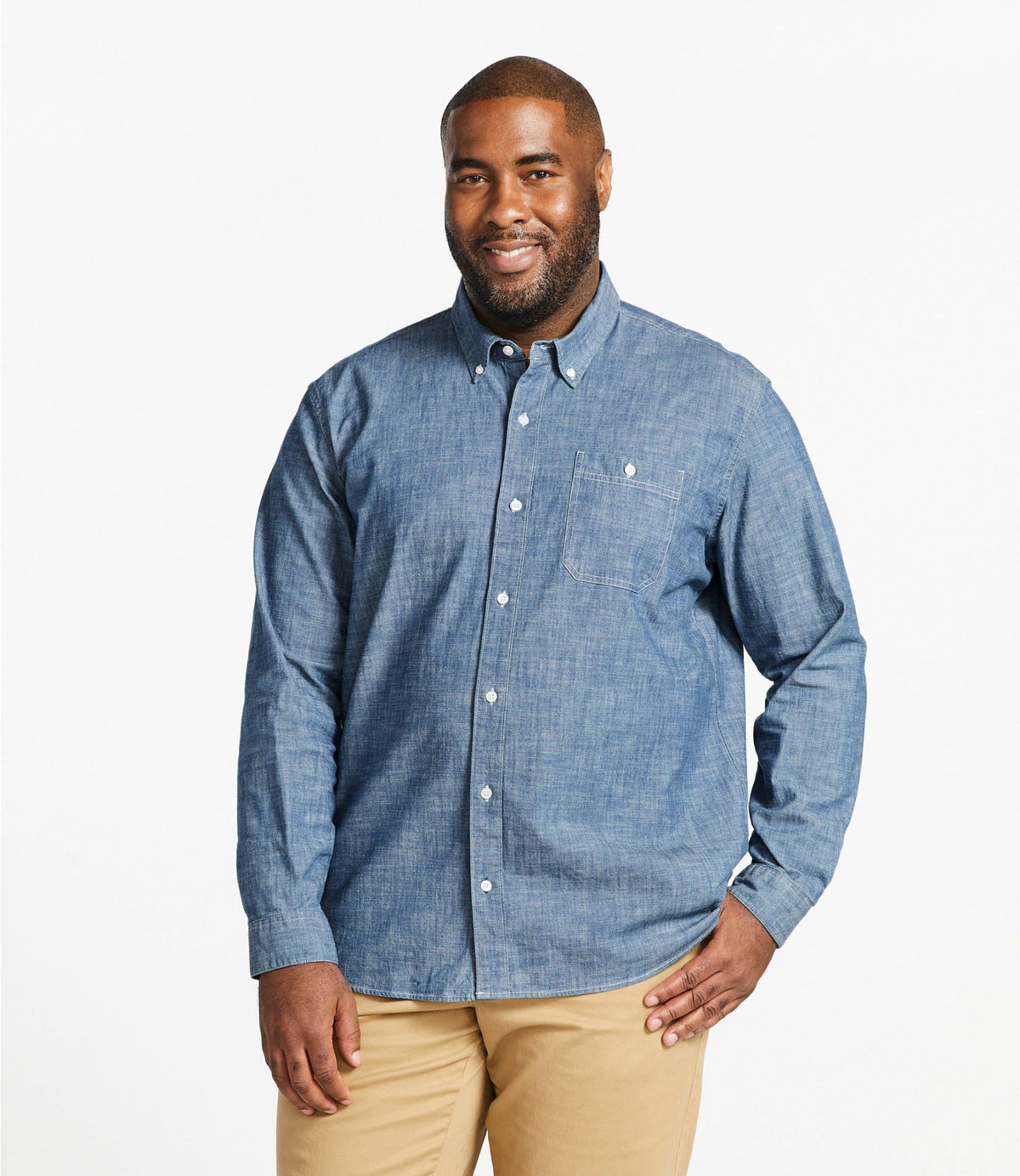 L.L.Bean Men's Comfort Stretch® Chambray Shirt, Traditional Untucked Fit, Long-Sleeve