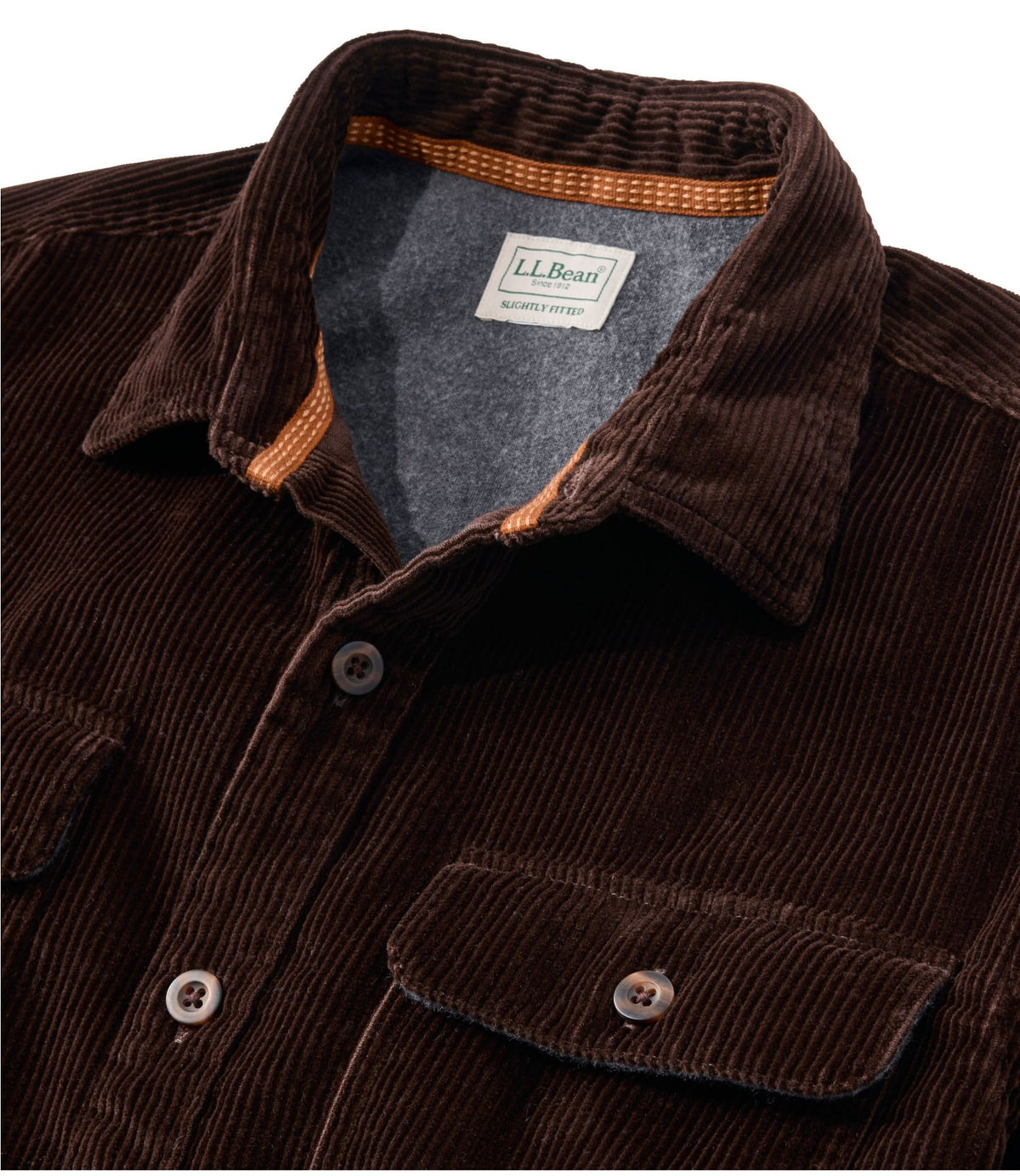 L.L.Bean Men's Rangeley Corduroy Shirt, Slightly Fitted Camel Brown
