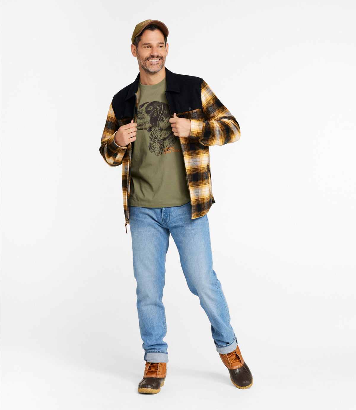 L.L.Bean Men's Signature 1965 Chamois Cloth Stag Jacket, Plaid Dark Amber