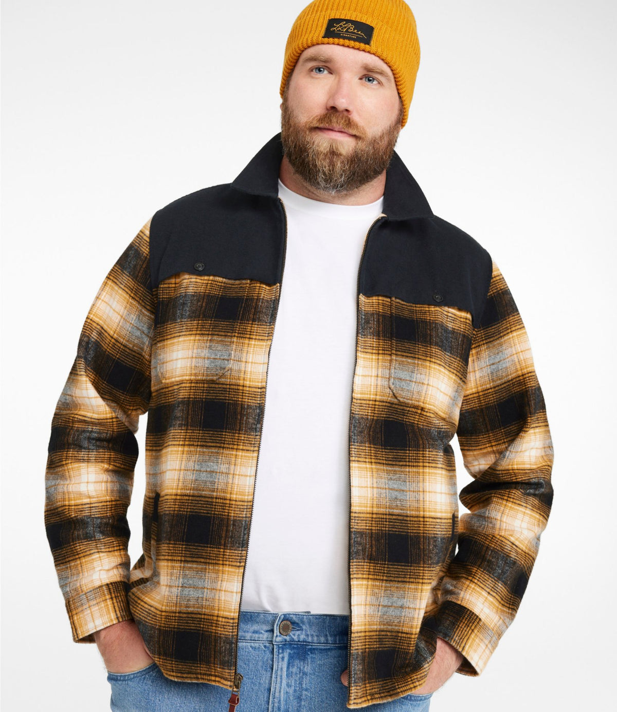 L.L.Bean Men's Signature 1965 Chamois Cloth Stag Jacket, Plaid Dark Amber