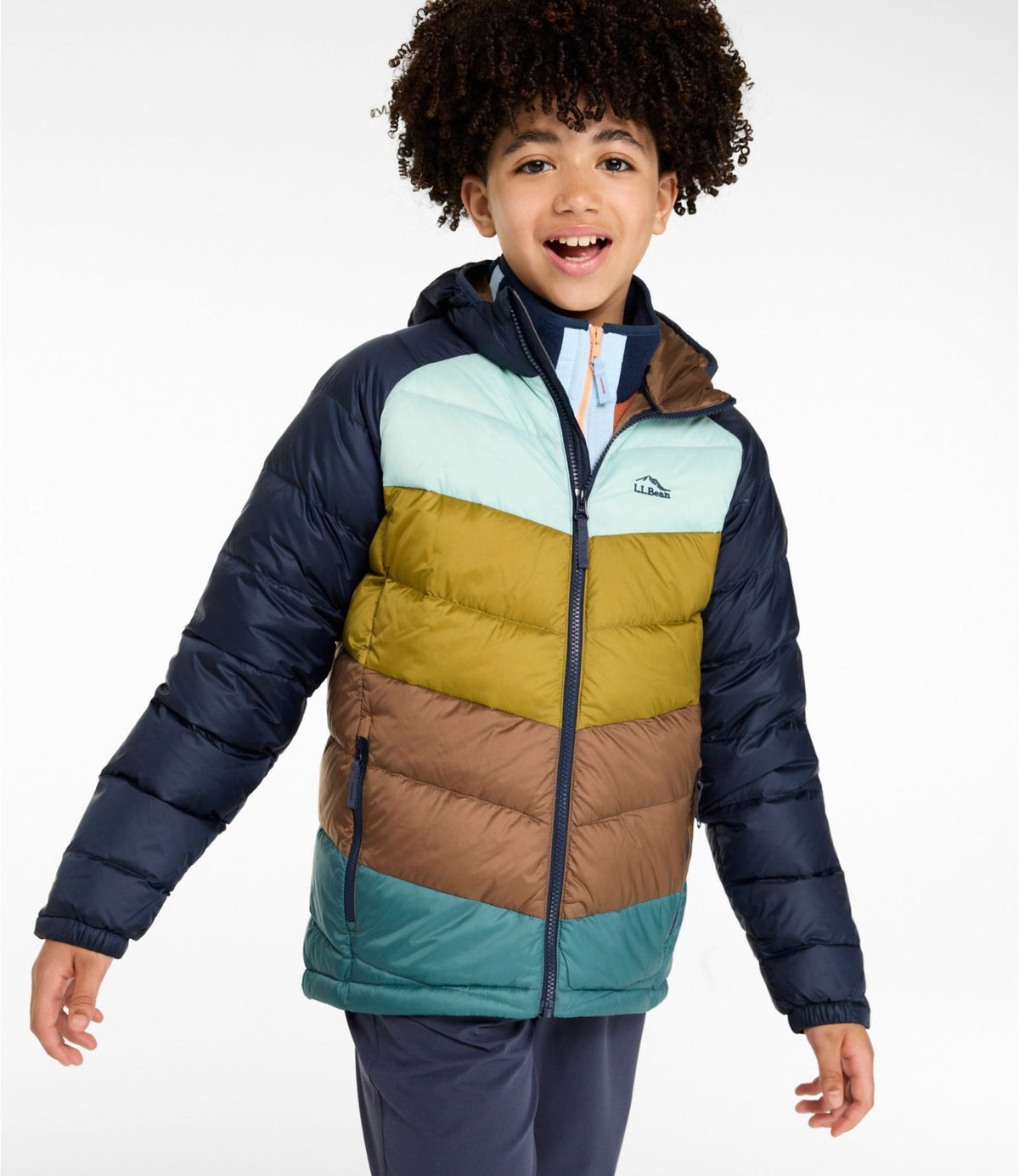 L.L.Bean Kids' Ultralight 650 Down Jacket, Colorblock Carbon Navy Colorblock