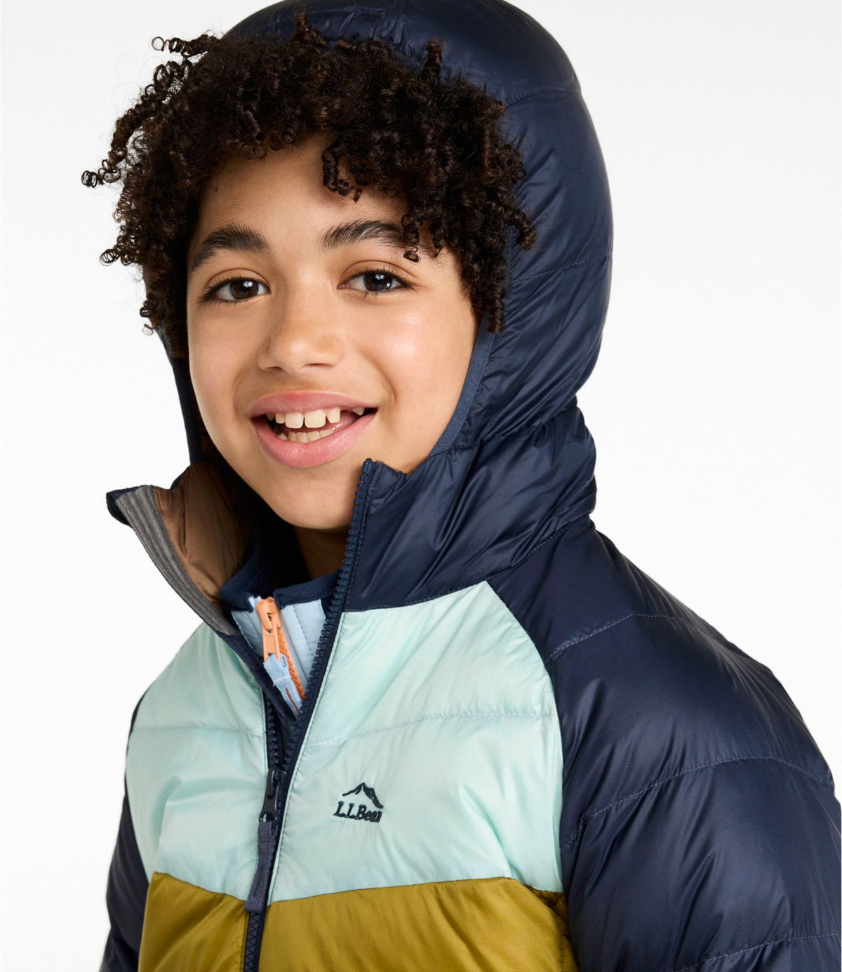 L.L.Bean Kids' Ultralight 650 Down Jacket, Colorblock Carbon Navy Colorblock